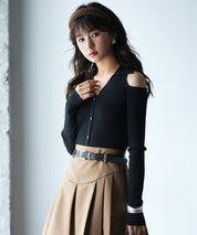 オープンショルダーVネックニットプルオーバsdpxyf6081 ブラック