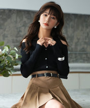 オープンショルダーVネックニットプルオーバsdpxyf6081 ブラック