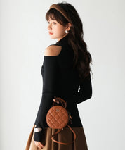 オープンショルダーVネックニットプルオーバsdpxyf6081 ブラック