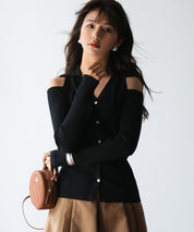 オープンショルダーVネックニットプルオーバsdpxyf6081 ブラック