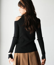 オープンショルダーVネックニットプルオーバsdpxyf6081 ブラック