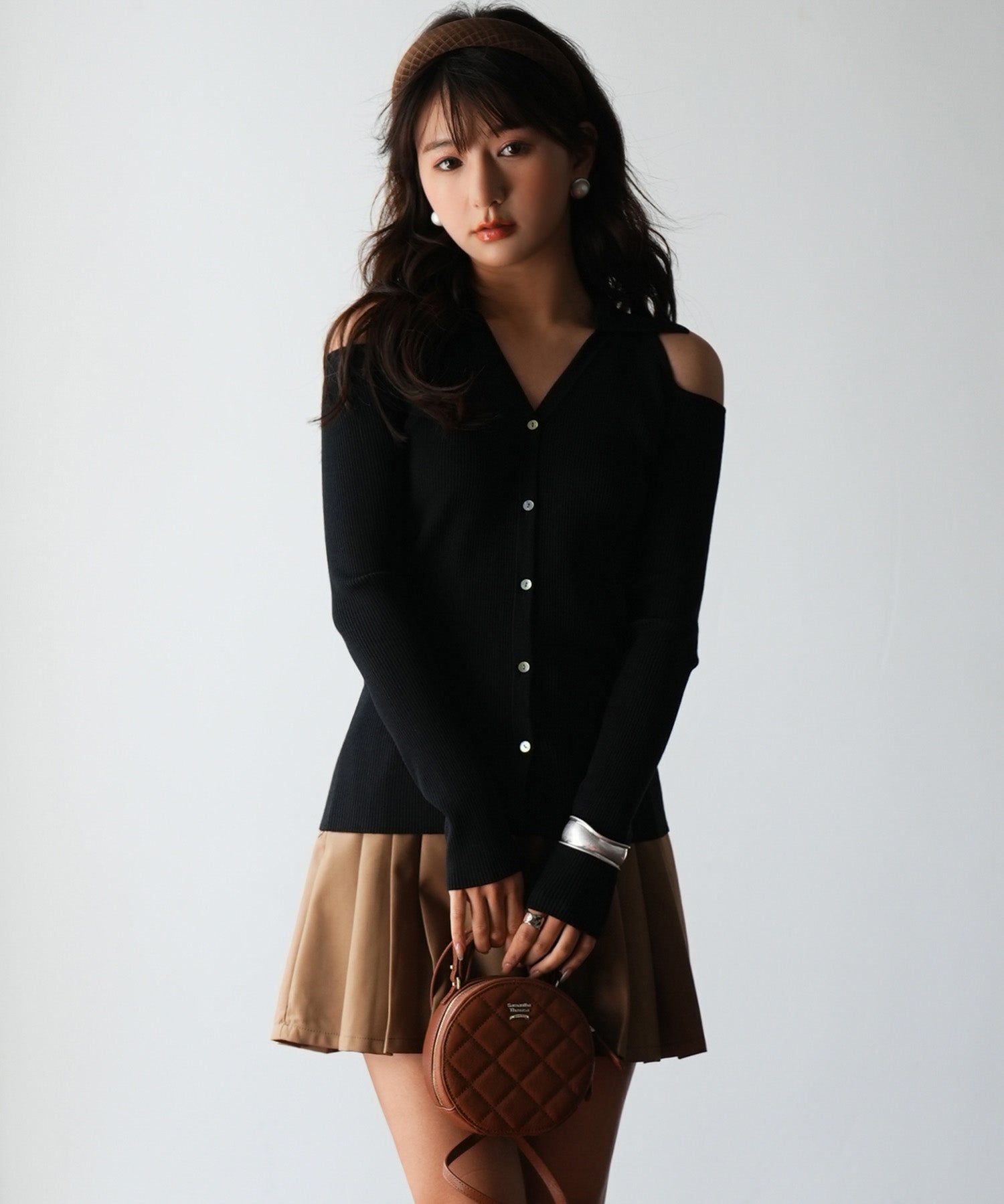 オープンショルダーVネックニットプルオーバsdpxyf6081 ブラック