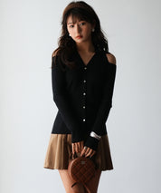 オープンショルダーVネックニットプルオーバsdpxyf6081 ブラック