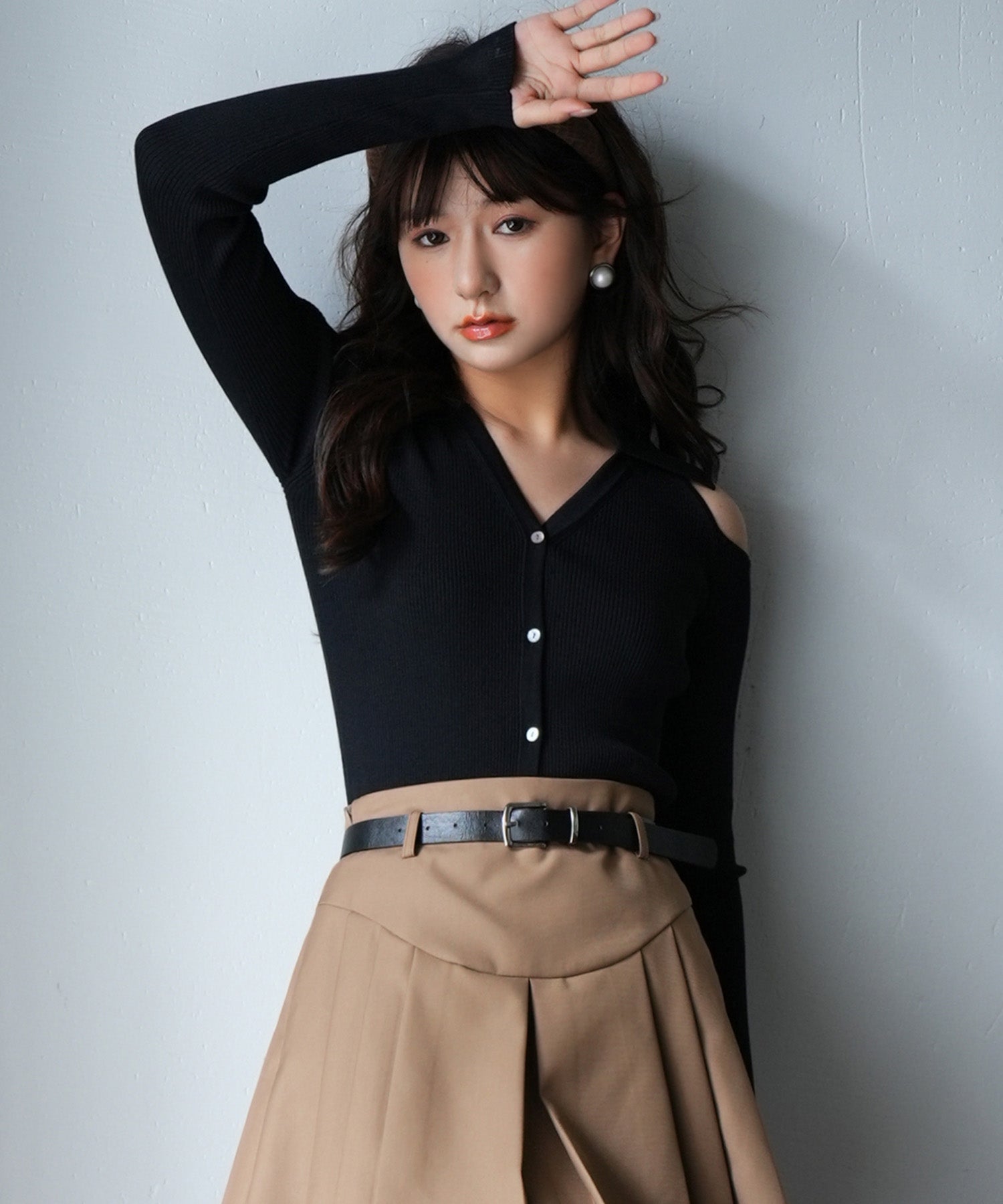 オープンショルダーVネックニットプルオーバsdpxyf6081 ブラック