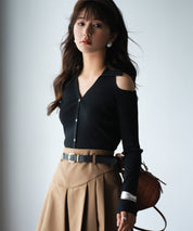 オープンショルダーVネックニットプルオーバsdpxyf6081 ブラック