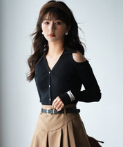 オープンショルダーVネックニットプルオーバsdpxyf6081 ブラック