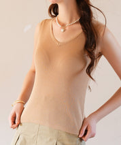 Vネックノースリーブサマーリブニットsdpxyf6083 ベージュ