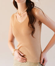 Vネックノースリーブサマーリブニットsdpxyf6083 ベージュ