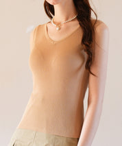 Vネックノースリーブサマーリブニットsdpxyf6083 ベージュ