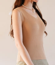 Vネックノースリーブサマーリブニットsdpxyf6083 ベージュ