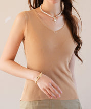 Vネックノースリーブサマーリブニットsdpxyf6083 ベージュ