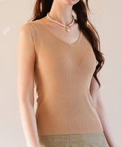 Vネックノースリーブサマーリブニットsdpxyf6083 ベージュ