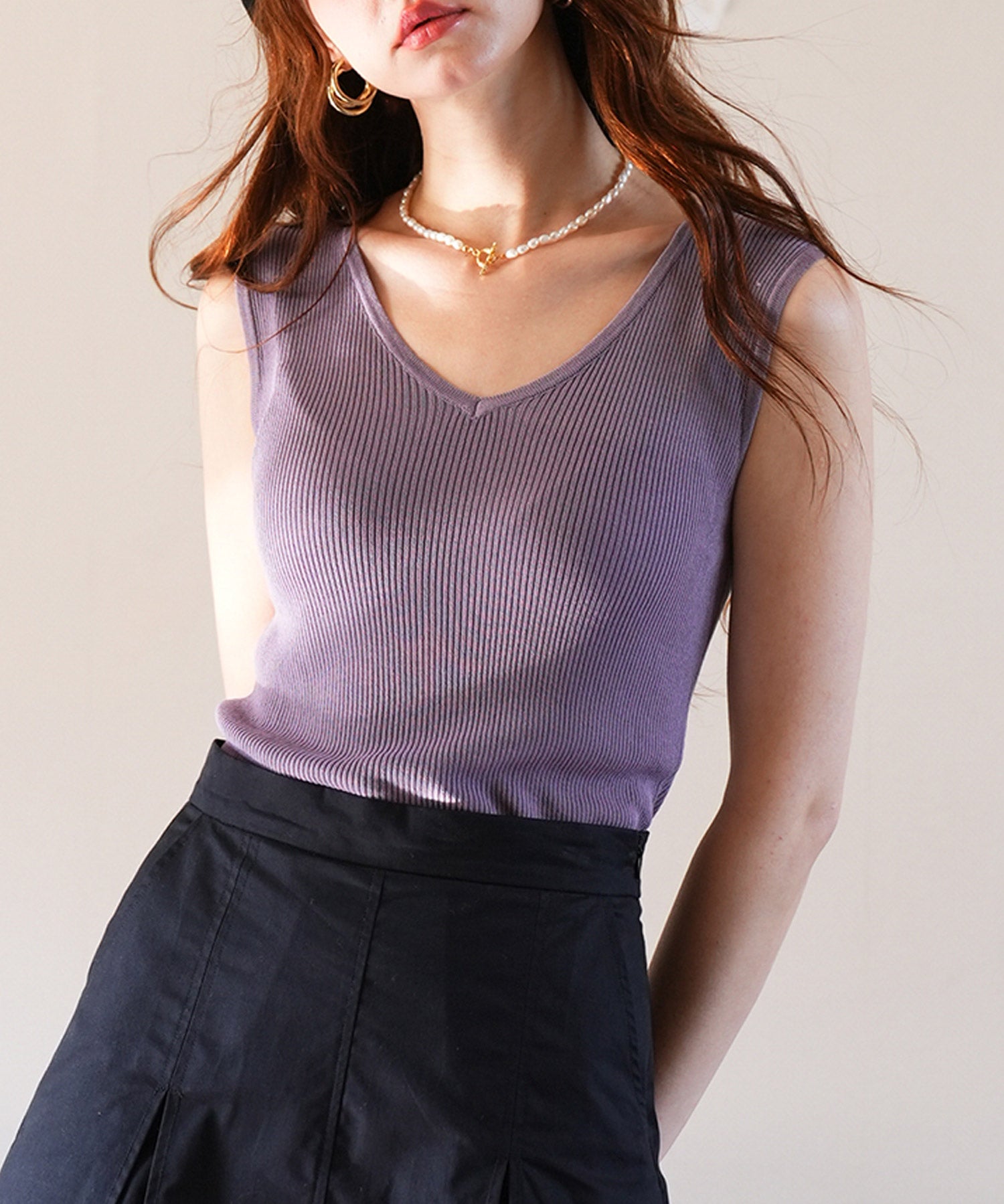 Vネックノースリーブサマーリブニットsdpxyf6083-101-15