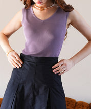 Vネックノースリーブサマーリブニットsdpxyf6083 パープル