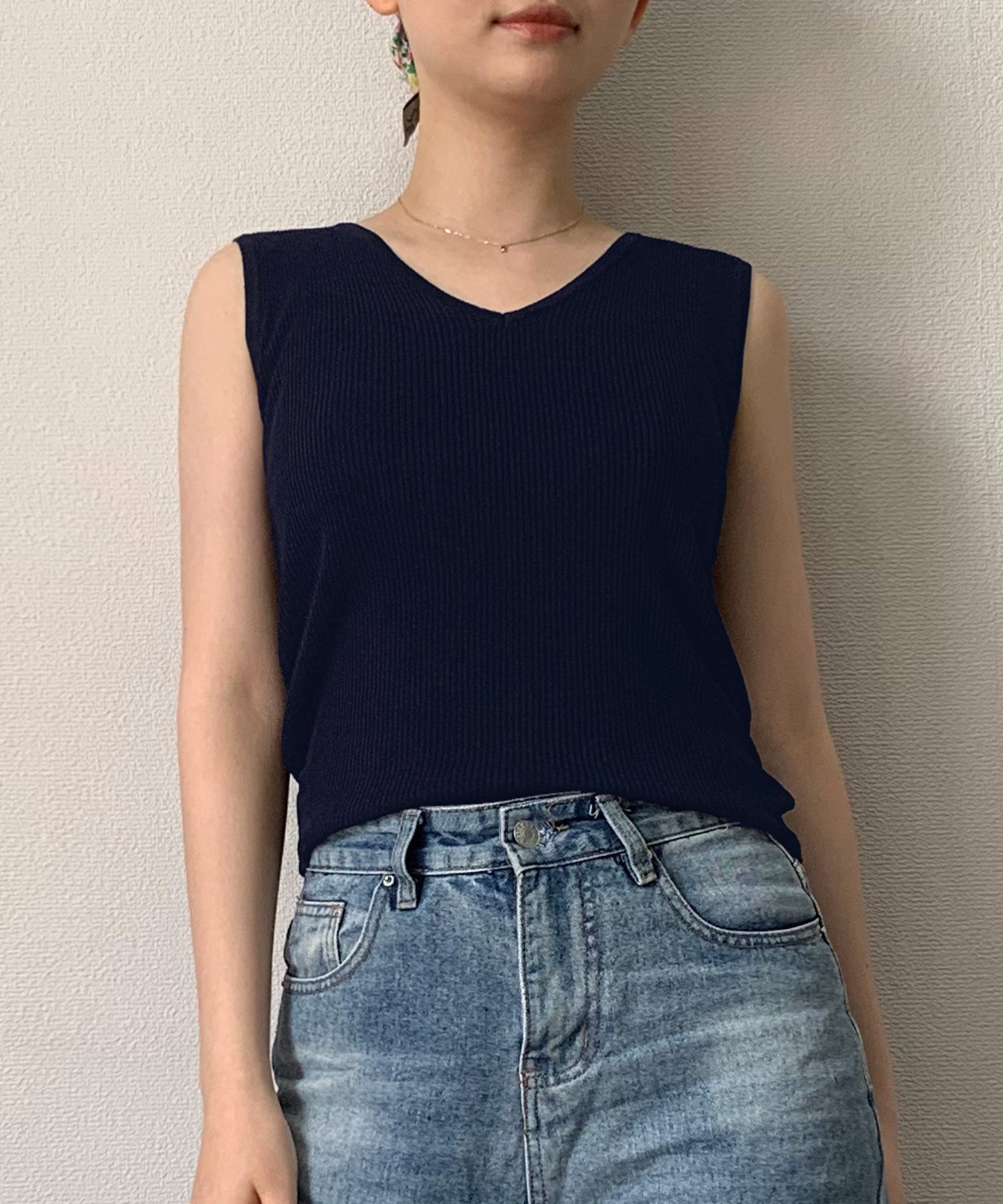 Vネックノースリーブサマーリブニットsdpxyf6083-101-16