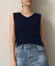 Vネックノースリーブサマーリブニットsdpxyf6083-101-16