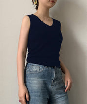 Vネックノースリーブサマーリブニットsdpxyf6083 ネイビー