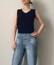 Vネックノースリーブサマーリブニットsdpxyf6083 ネイビー