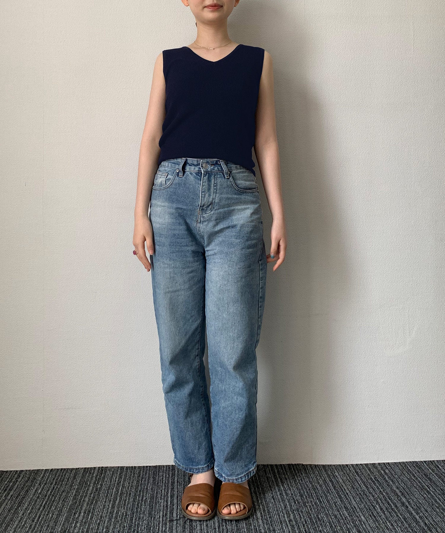 Vネックノースリーブサマーリブニットsdpxyf6083 ネイビー