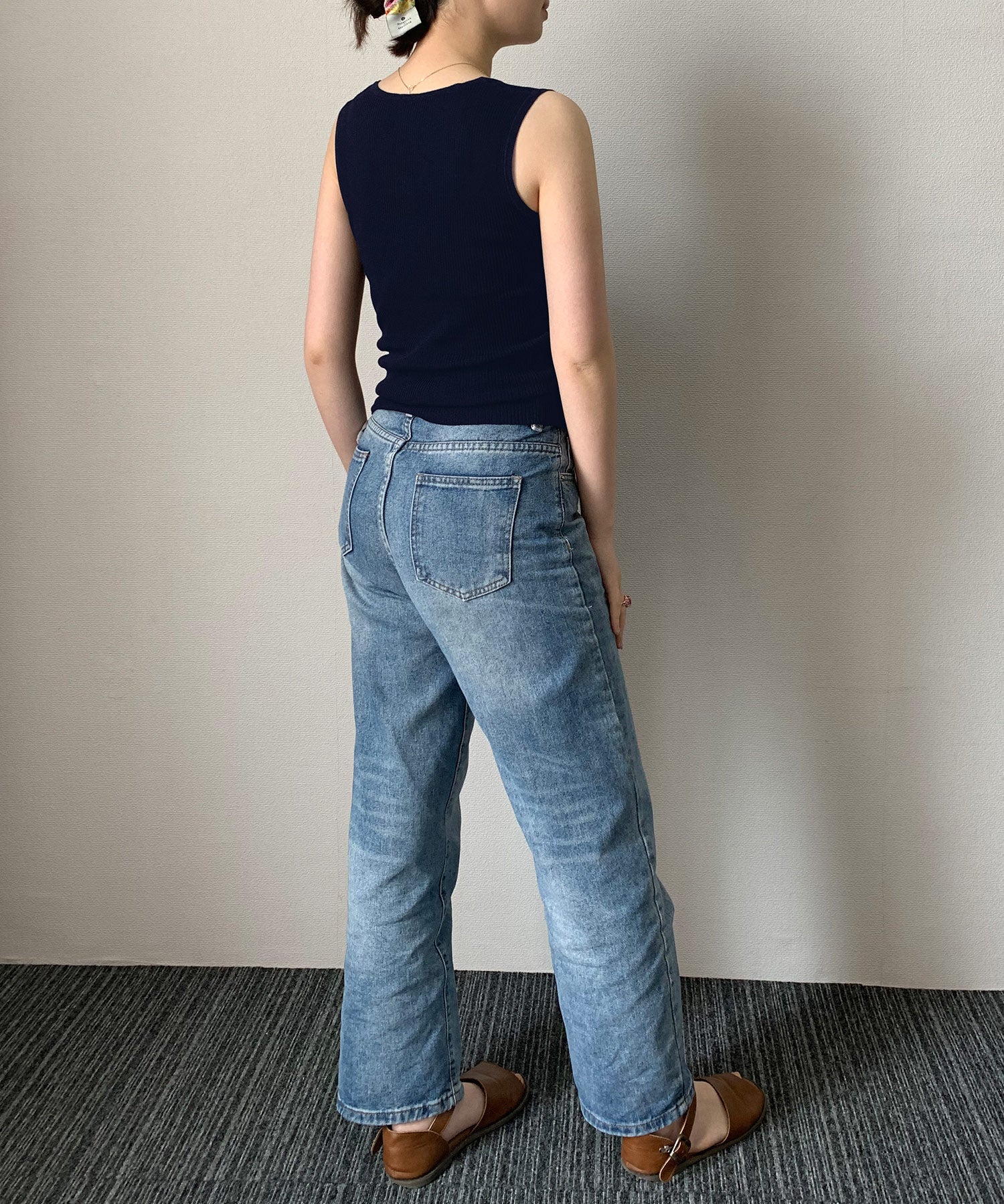 Vネックノースリーブサマーリブニットsdpxyf6083 ネイビー