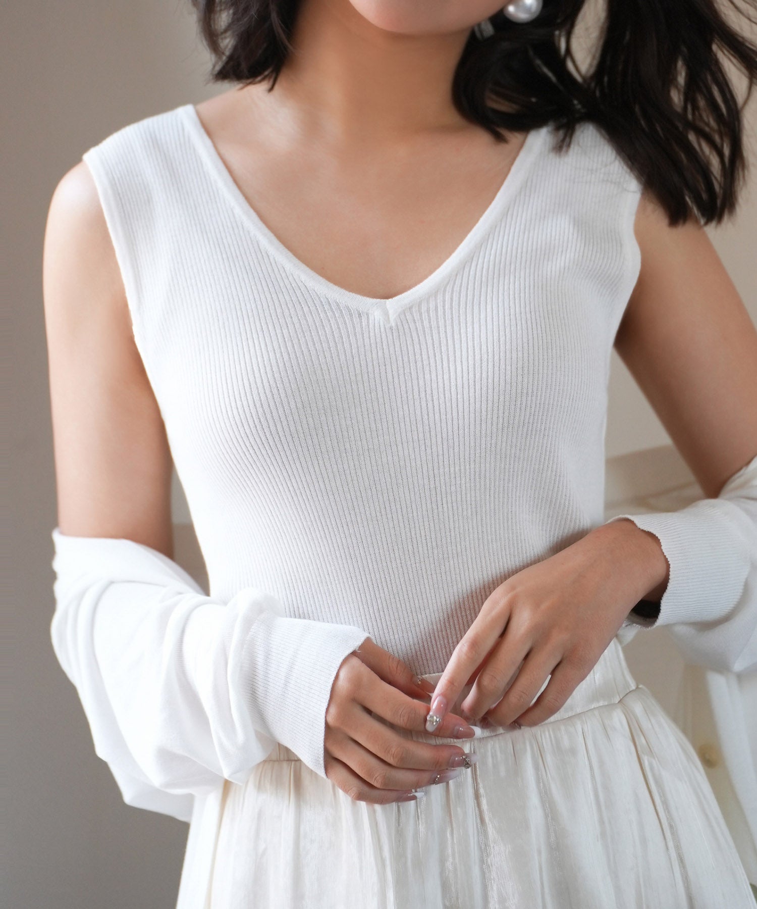 Vネックノースリーブサマーリブニットsdpxyf6083-101-1