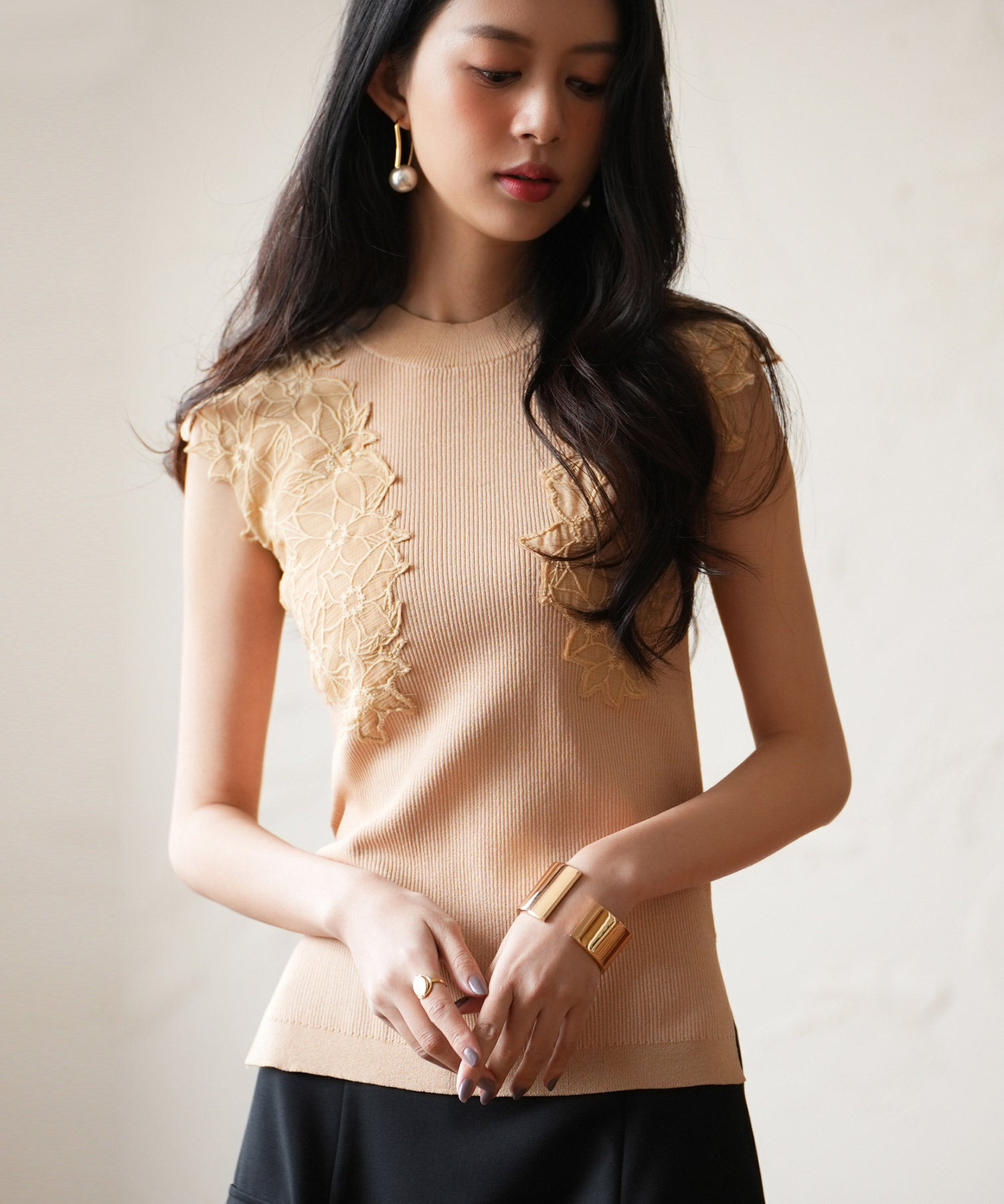 レースモチーフスリーブサマーリブニットsdpxyf6086-102-14