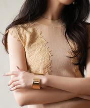 レースモチーフスリーブサマーリブニットsdpxyf6086ベージュ