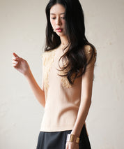 レースモチーフスリーブサマーリブニットsdpxyf6086ベージュ