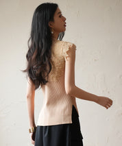 レースモチーフスリーブサマーリブニットsdpxyf6086ベージュ