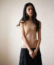 レースモチーフスリーブサマーリブニットsdpxyf6086ベージュ