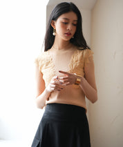 レースモチーフスリーブサマーリブニットsdpxyf6086ベージュ