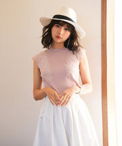 レースモチーフスリーブサマーリブニットsdpxyf6086 ピンク