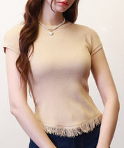 クルーネックフリンジ裾サマーニットsdpxyf6093 ベージュ