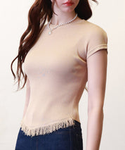 クルーネックフリンジ裾サマーニットsdpxyf6093 ベージュ