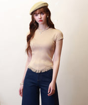 クルーネックフリンジ裾サマーニットsdpxyf6093 ベージュ