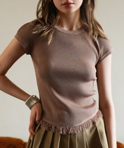 クルーネックフリンジ裾サマーニットsdpxyf6093-103-17