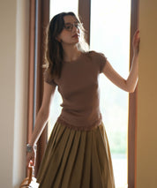 クルーネックフリンジ裾サマーニットsdpxyf6093 ブラウン