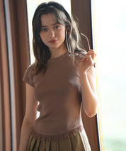 クルーネックフリンジ裾サマーニットsdpxyf6093 ブラウン