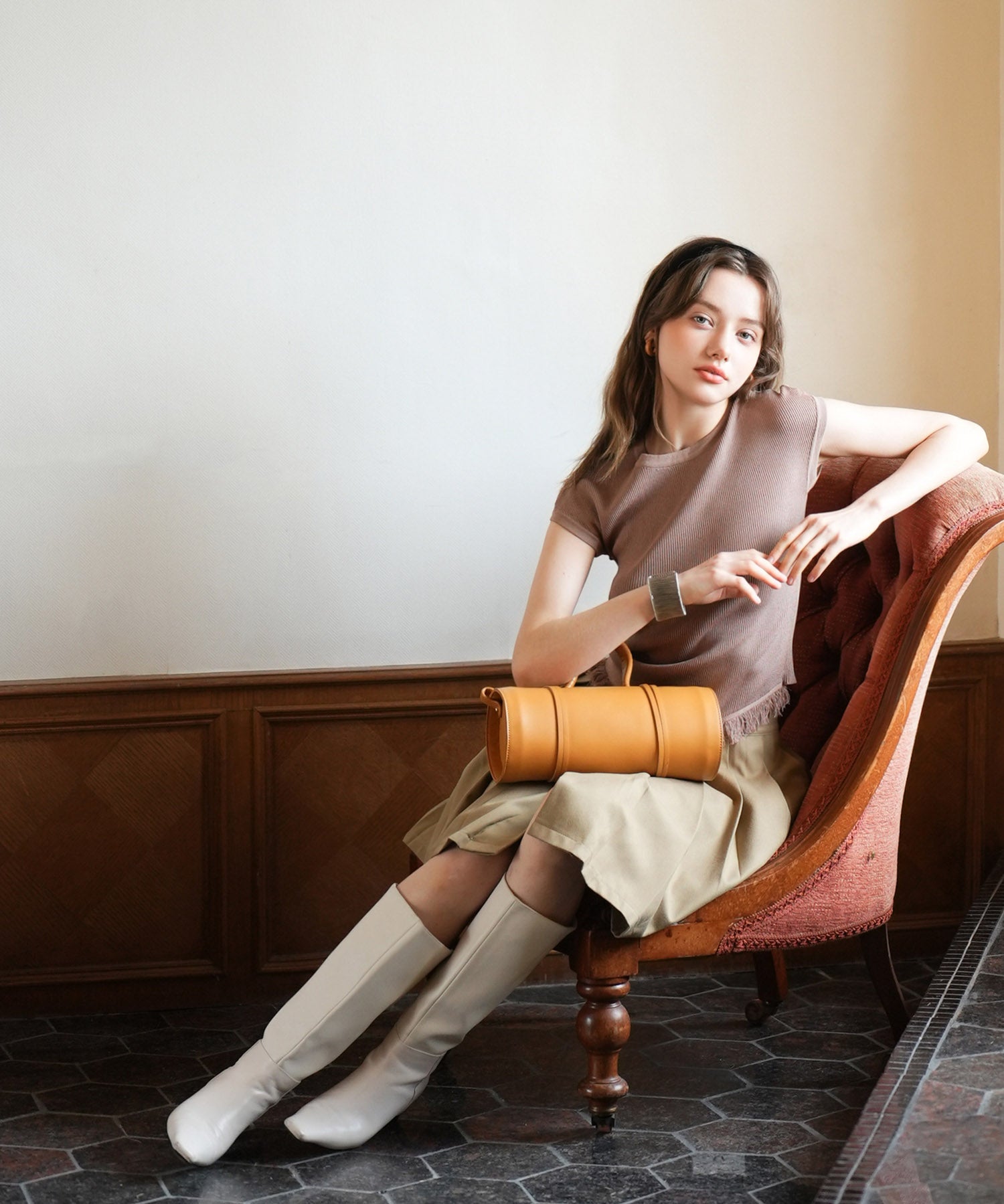 クルーネックフリンジ裾サマーニットsdpxyf6093 ブラウン