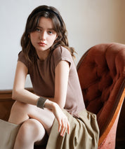 クルーネックフリンジ裾サマーニットsdpxyf6093 ブラウン