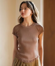 クルーネックフリンジ裾サマーニットsdpxyf6093 ブラウン