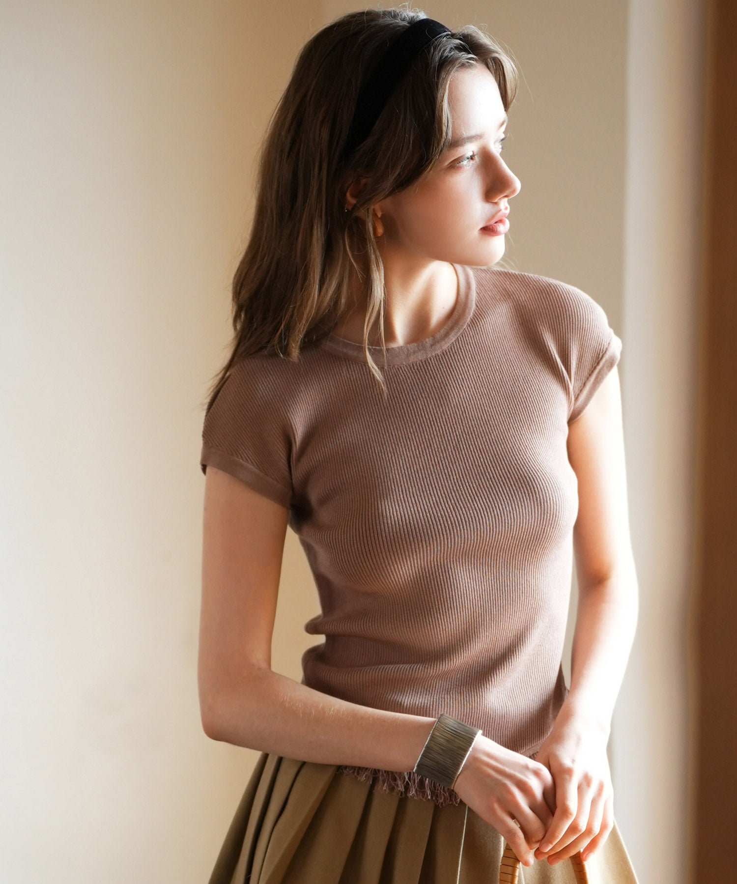 クルーネックフリンジ裾サマーニットsdpxyf6093 ブラウン