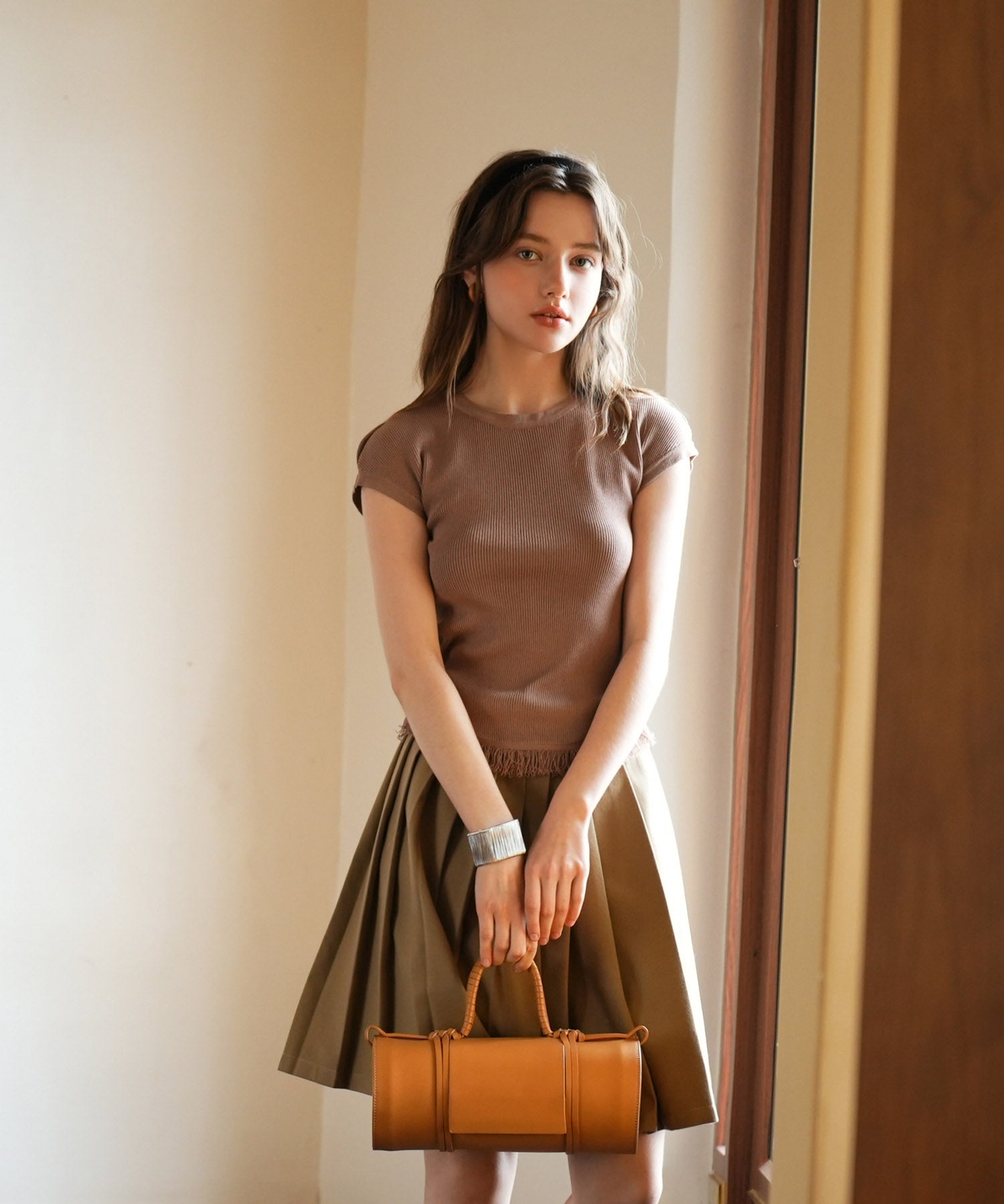 クルーネックフリンジ裾サマーニットsdpxyf6093 ブラウン