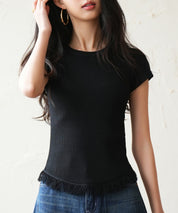 クルーネックフリンジ裾サマーニットsdpxyf6093-103-8