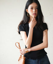 クルーネックフリンジ裾サマーニットsdpxyf6093 ブラック