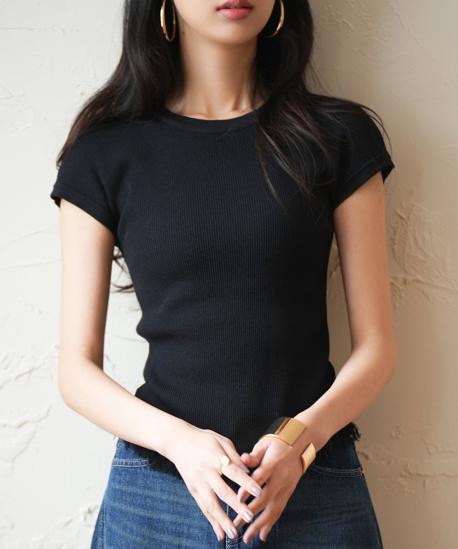 クルーネックフリンジ裾サマーニットsdpxyf6093 ブラック