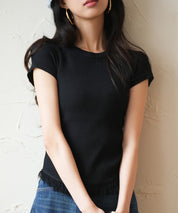 クルーネックフリンジ裾サマーニットsdpxyf6093 ブラック