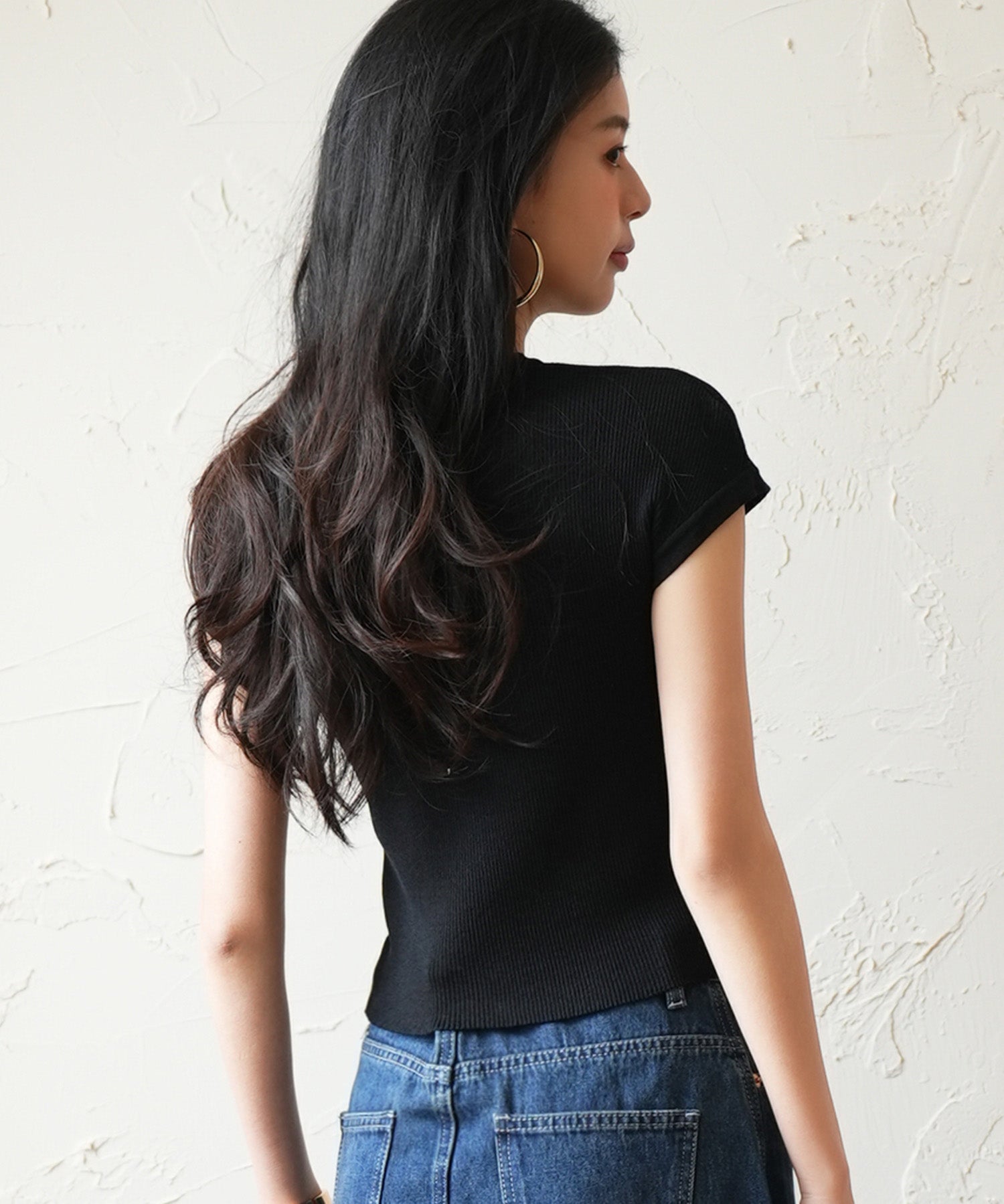 クルーネックフリンジ裾サマーニットsdpxyf6093 ブラック