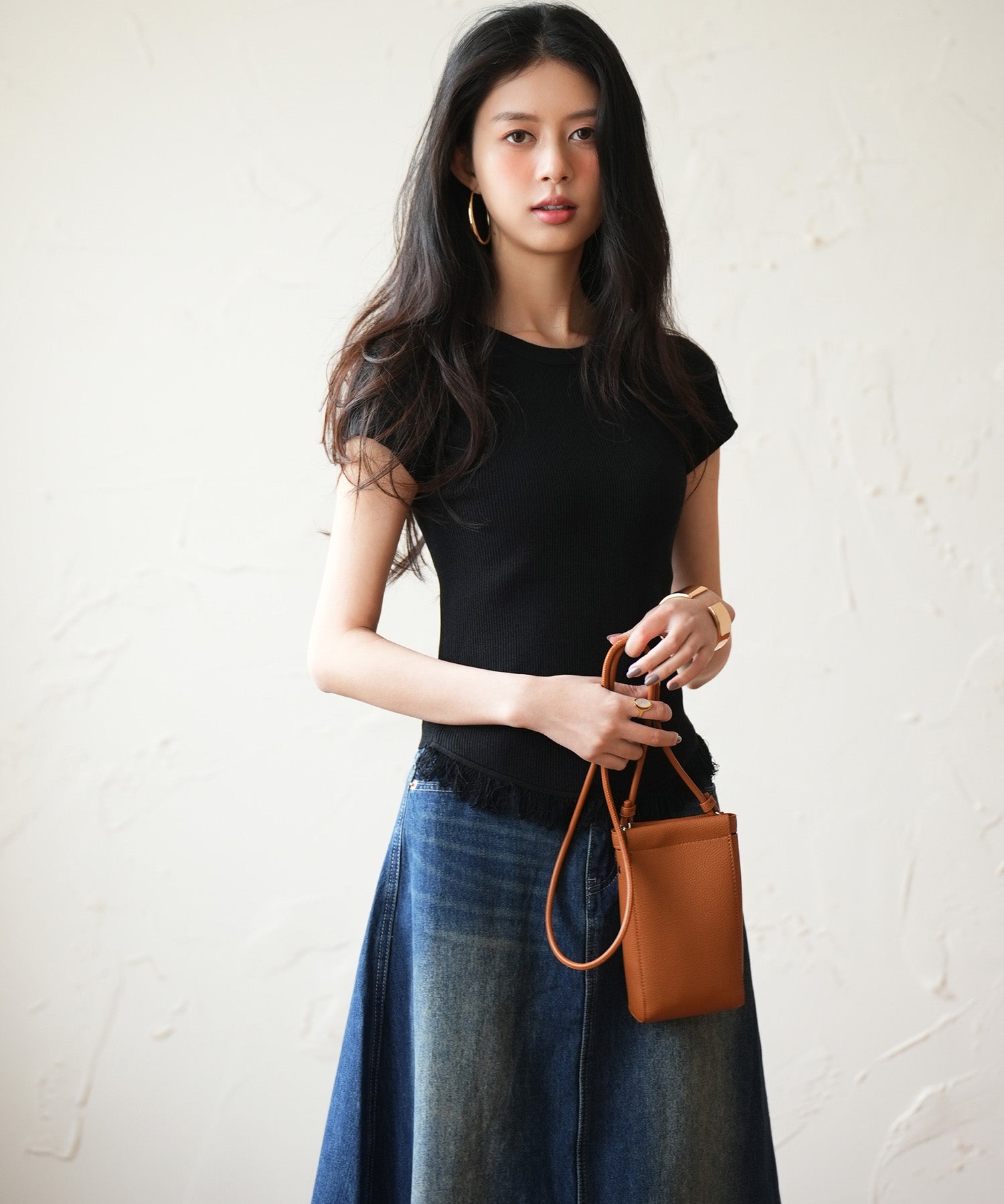 クルーネックフリンジ裾サマーニットsdpxyf6093 ブラック