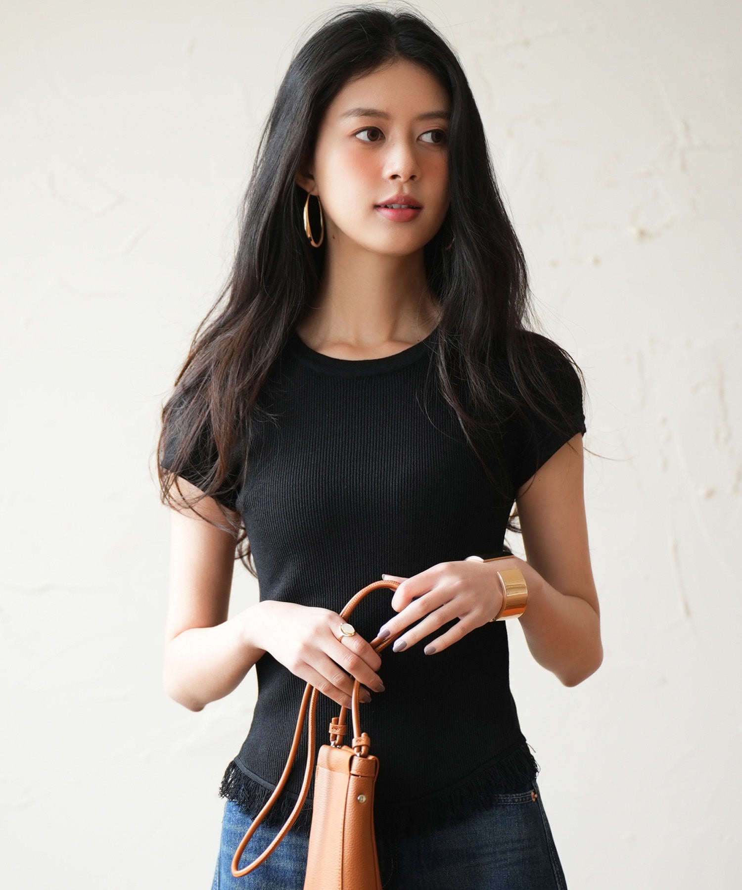 クルーネックフリンジ裾サマーニットsdpxyf6093 ブラック